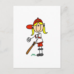 Cartão Postal Camisetas de beisebol da garota ao bastão