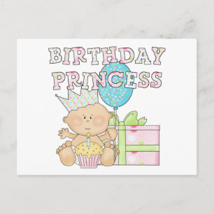Cartão Postal Camisetas de Princesa de 1º Aniversário Com Coroa