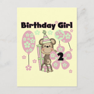 Cartão Postal Camisetas do 2º Aniversário da Macaca Menina com P