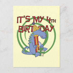 Cartão Postal Camisetas e presentes de 4º aniversário de dinossa