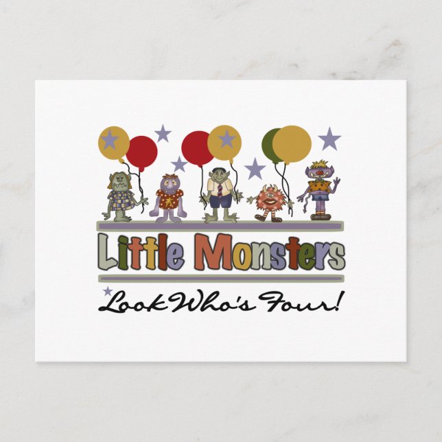 Cartão Postal Camisetas e Presentes de 4º Aniversário do Monstro (Frente)