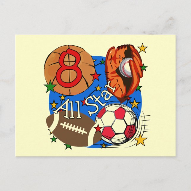 Cartão Postal Camisetas e Presentes de Aniversário de 8 anos All (Frente)