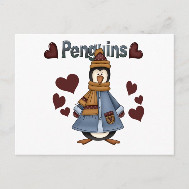 Cartão Postal Camisetas e presentes de pinguim de inverno (Frente)