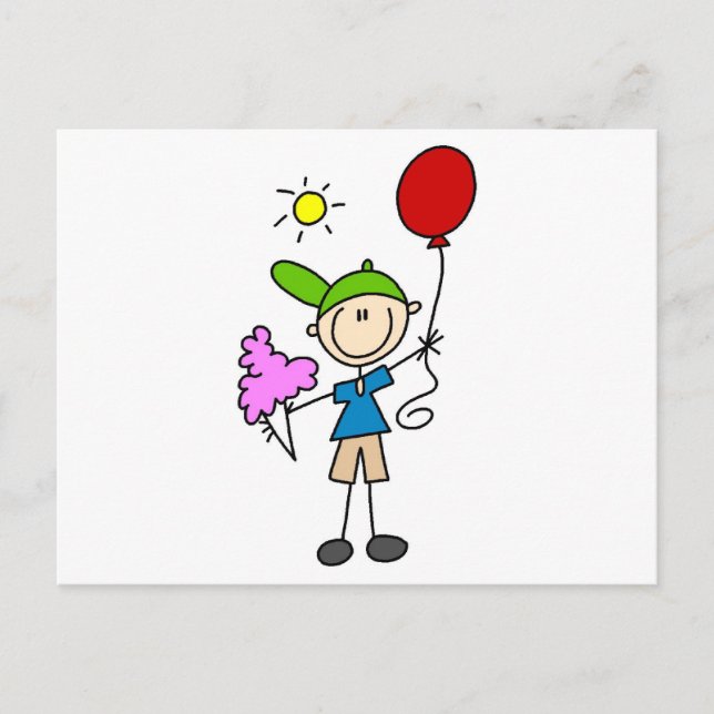 Cartão Postal Camisetas e Presentes do Boneco Palito na Feira (Frente)