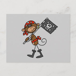 Cartão Postal Camisetas e Presentes do Macaco Pirata com Bandeir