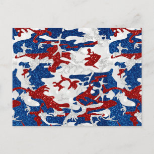 Cartão Postal Camo Vermelho, Branco e Azul 4 de julho Glitter