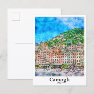 Cartão Postal Camogli Itália Viagem Watercolor