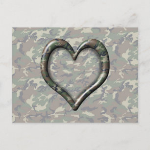Cartão Postal Camouflage Woodland Forest Heart em Camo