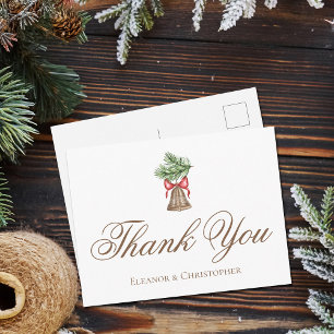 Cartão Postal Campainha de Natal Elegante Casamento Agradeciment