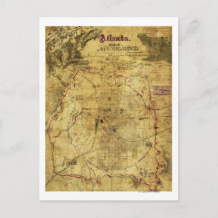 Cartão Postal Campanha Atlanta - Mapa Panorâmico da Guerra Civil