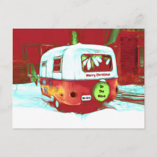 Cartão Postal Camper Retro Natal Vermelhos Vintage Movendo