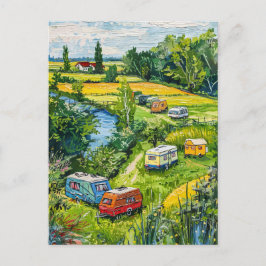 Cartão Postal Camper Vans by Tulip Fields Fantasy Painting
