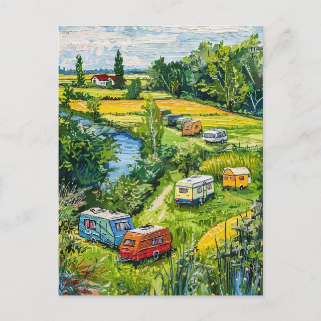 Cartão Postal Camper Vans by Tulip Fields Fantasy Painting (Frente)