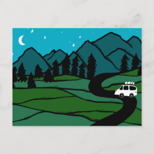 Cartão Postal Campervan Montanhas Vanlife RV Lua Estrelas