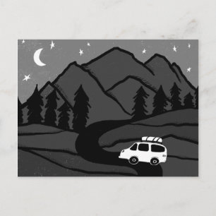 Cartão Postal Campervan Mounts Vanlife RV Moon B&W