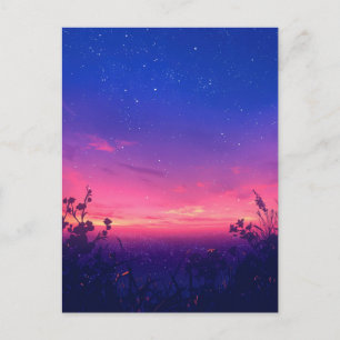 Cartão Postal Campina Estrelada do Crepúsculo Rosa