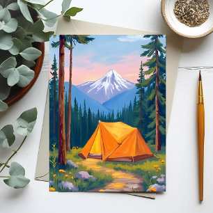 Cartão Postal Camping Mountain Watercolor