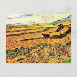 Cartão Postal Campo com Plowman e Mill por Vincent van Gogh