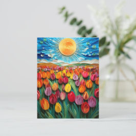 Cartão Postal Campo das Tulipas Enchidas: Céu Vibrante e Arte Su