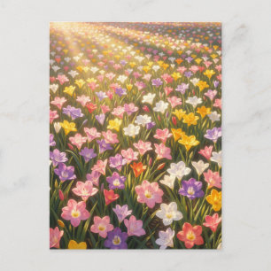 Cartão Postal Campo de Flores de Lírio Arco-íris Vibrante