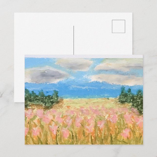 Cartão Postal Campo de Flores de Verão (Frente/Verso)