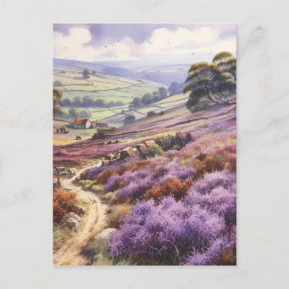 Cartão Postal Campo De Heather Moorland Em Uma Paisagem De Vale