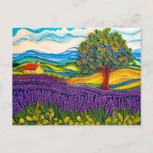 Cartão Postal Campo de Lavanda da Provença em Estilo de Quilling