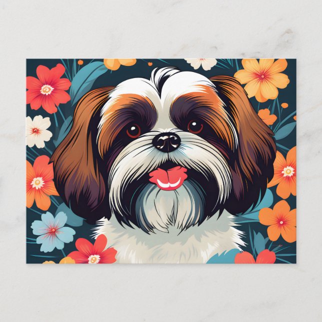 Cartão Postal Campo De Shih Tzu E Flores (Frente)