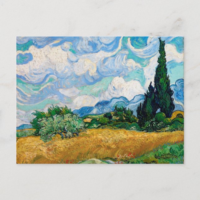 Cartão Postal Campo de Trigo com Ciprestes de Vincent van Gogh (Frente)