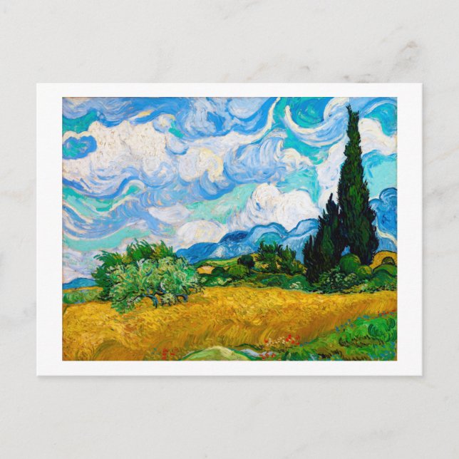 Cartão Postal Campo de trigo com ciprestes, Van Gogh (Frente)