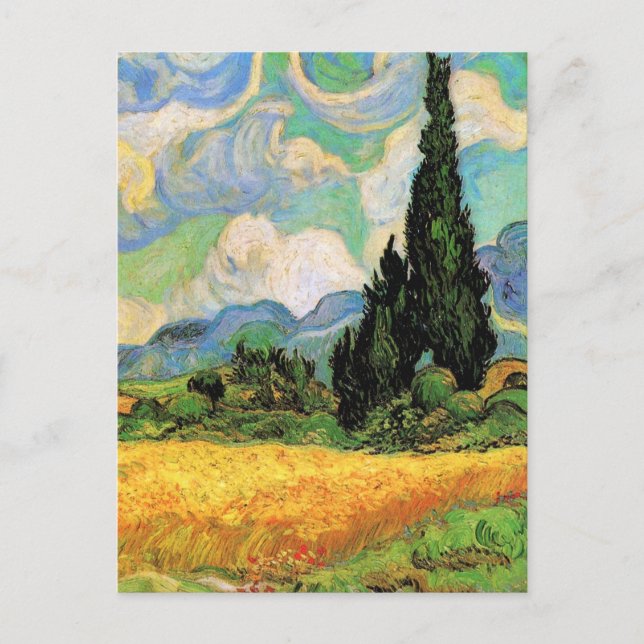 Cartão Postal Campo de trigo Van Gogh com ciprestes na Haute Gal (Frente)
