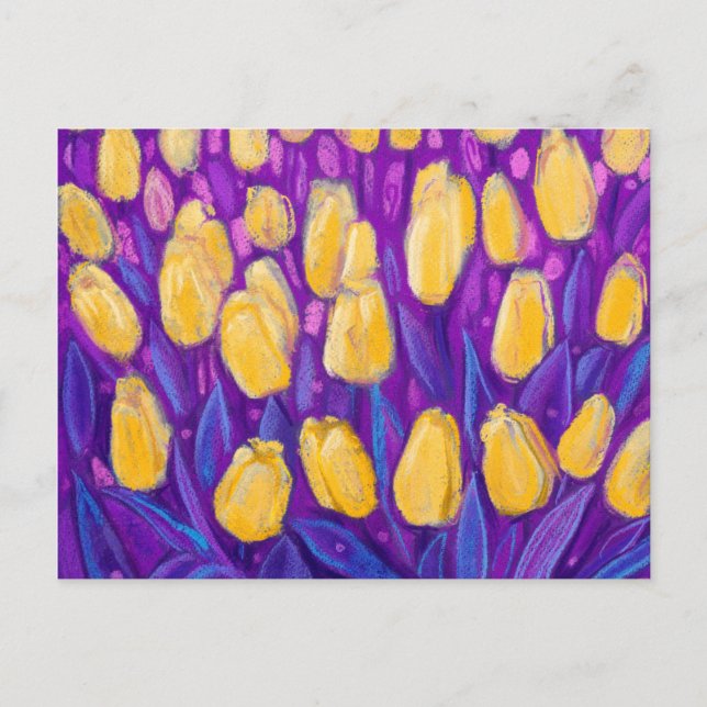 Cartão Postal Campo de Tulipas, Flores Florais da Primavera Amar (Frente)