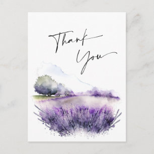 Cartão Postal Campo Flores de Lavanda de Aquarela Obrigado