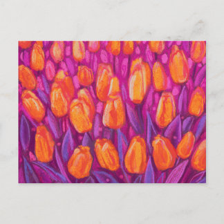 Cartão Postal Campo Tulipas, Flores Florais Laranja Roxo