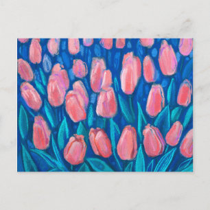 Cartão Postal Campo Tulips, Flores de primavera Vermelho Azul 
