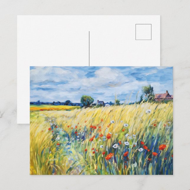 Cartão Postal Campos de flor selvagem pelo rio Havel (Frente/Verso)