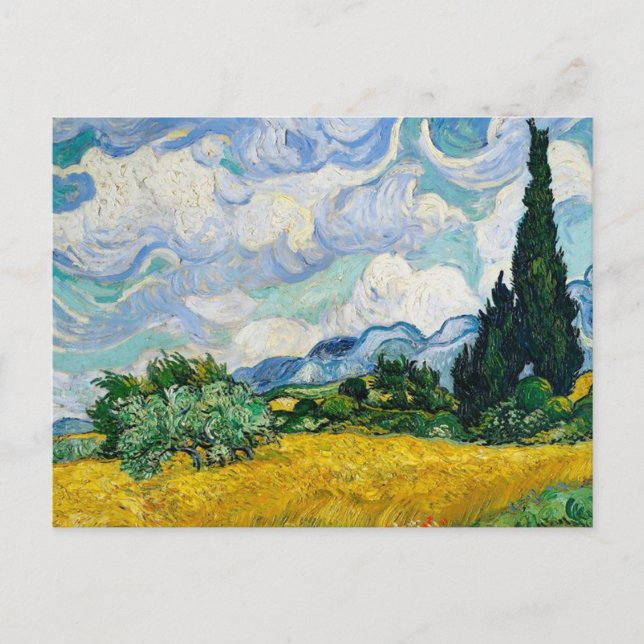 Cartão Postal Campos de Trigo com Cipras Vincent van Gogh (Frente)