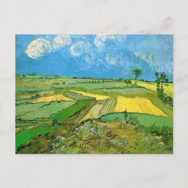 Cartão Postal Campos de trigo Van Gogh em Auvers sob céu nublado (Frente)