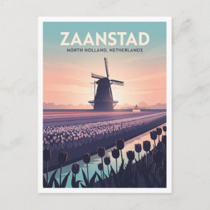 Cartão Postal Campos de Tulipas De Zaanse Schans Zaandam Holanda