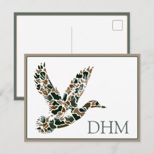 Cartão Postal Camuflagem Elegante Pato-real Monograma