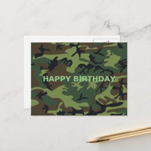 Cartão Postal Camuflagem Verde Militar Feliz Aniversário