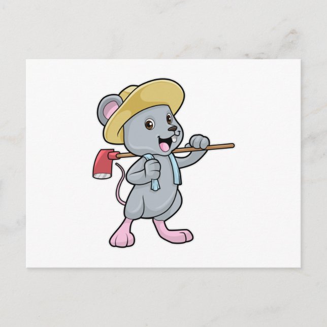 Cartão Postal Camundongo como Fazendeiro com Machado e Chapéu (Frente)