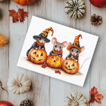 Cartão Postal Camundongos com aquarela bonitinhos - Abóboras do<br><div class="desc">Este design pode ser personalizado escolhendo a opção Editar Design. Você também pode transferir para outros itens. Entre em contato comigo em colorflowcreations@gmail.com ou use a opção de bate-papo no topo da página se você quiser ter este design em outro produto ou precisar de assistência com este design. Veja mais...</div>