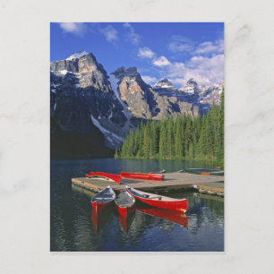 Cartão Postal Canadá, Alberta, Lago Moraine. Canoas vermelhas ag