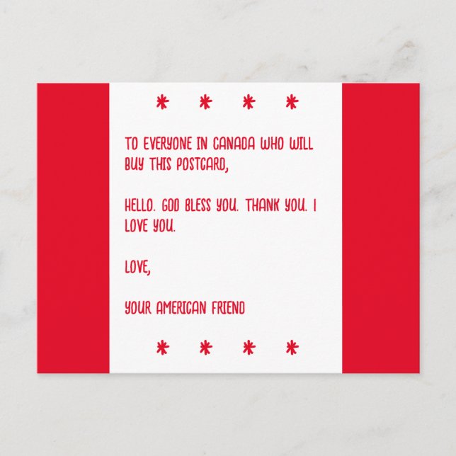 Cartão Postal Canadá deus abençoe. Amor, Seu Amigo Americano. (Frente)