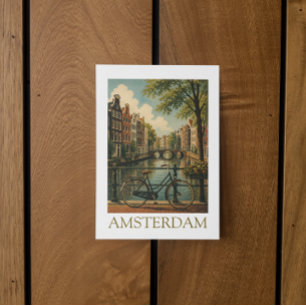 Cartão Postal Canal Bicicleta Vintage Amsterdam Viagem Retro
