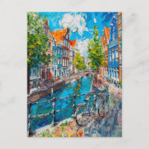 Canal com Bicicletas e Casas Coloridas Pintura