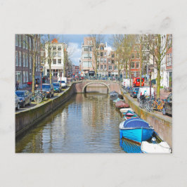 Cartão Postal Canal de Amesterdã com barcos