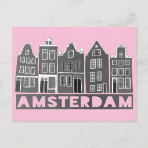 Cartão Postal Canal de Amsterdam Holland Casas Viagem Black Wite