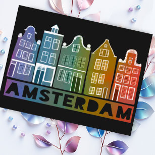 Cartão Postal Canal de Amsterdam Holland Casas Viagem Coloridas